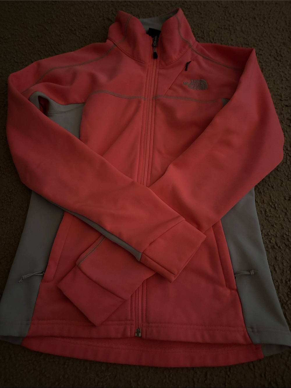 The North Face Coral Pink and Gray Full-Zip Fleece Jacket